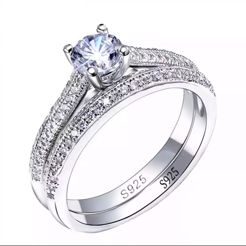 925 Silver Rings For Women Double Bridal Sets